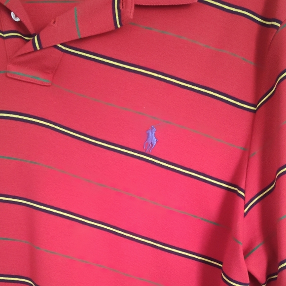 Polo by Ralph Lauren Red Polo with Yellow and Black Stripes - Picture 3 of 3